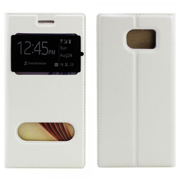 Wholesale Samsung Galaxy S6 Edge Slim Window View Magnetic Flip Leather Case (White)